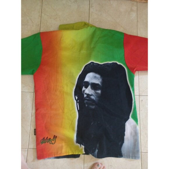 Vintage Bob Marley Button Up Shirt By Dragonfly All Over Print Men's Size M - Picture 3 of 4